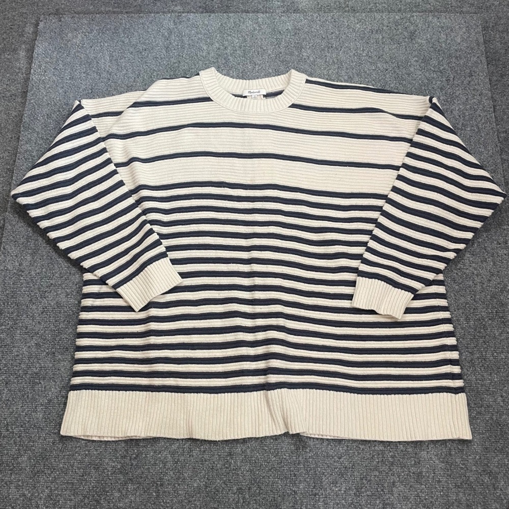Madewell Striped Button Back Sweater Plus Size Cardigan Cream Navy Size 3X